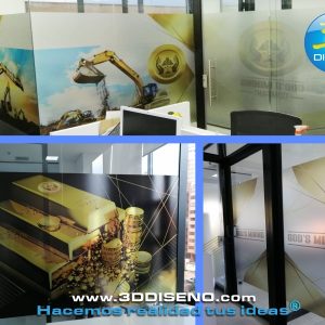 Adhesivo esmerilado, frosted o sandblasting con impresión para oficina