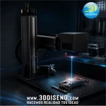 Máquina de grabado láser de fibra óptica industrial realizando un marcado de precisión sobre una pieza metálica con chispas visibles, ideal para sectores como automoción, joyería y personalización de termos.